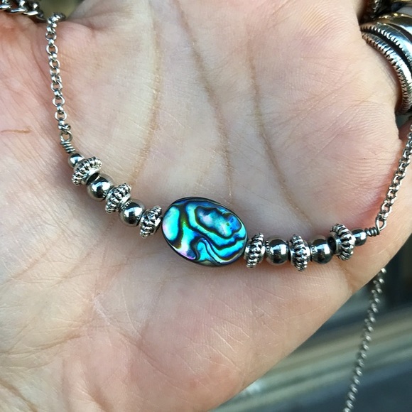 Genuine Abalone shell boho silver choker necklace - Picture 3 of 8